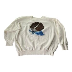 Hand Painted Dog Portrait Sweatshirt White Crewneck Raglan Sleeve Size Large